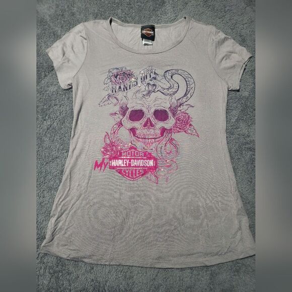Harley-Davidson Hands Off Sequin Skull Tee - Picture 2 of 6